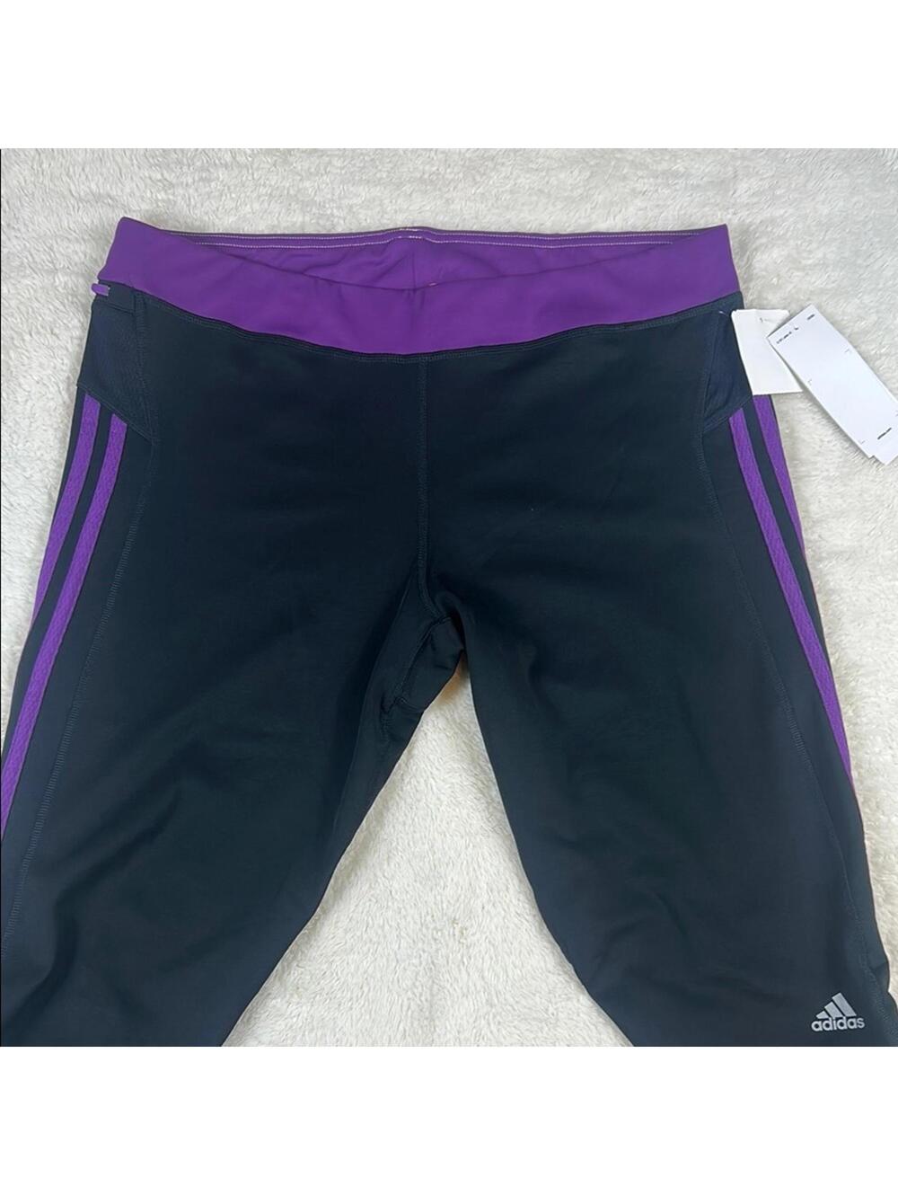\Adidas Response Women's Black Purple Leggings Size XL NWT Workout Running Pants